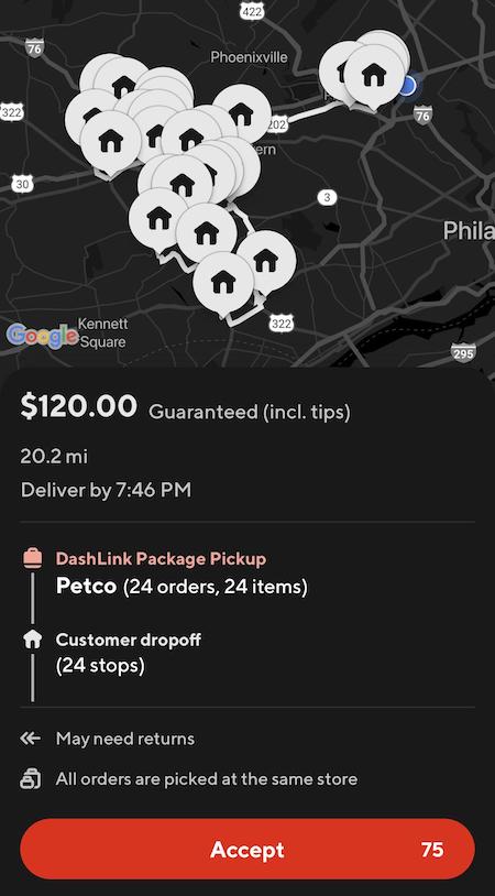 a doordash dashlink order that pays $120