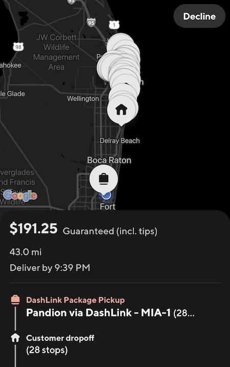 a doordash dashlink order that pays $191