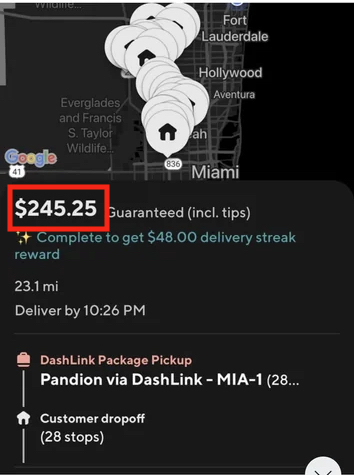 a doordash dashlink order that pays $245