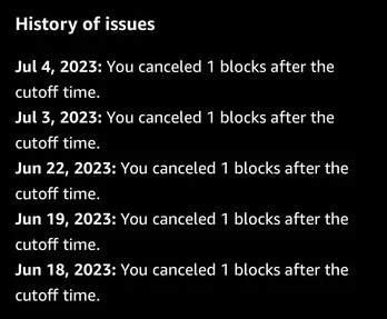 a list of cancelled blocks in a flex driver account