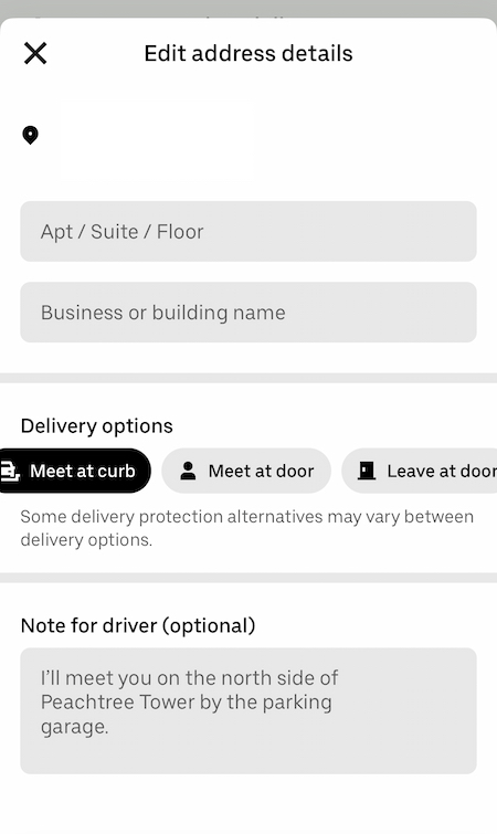 list of drop off options for an uber connect delivery