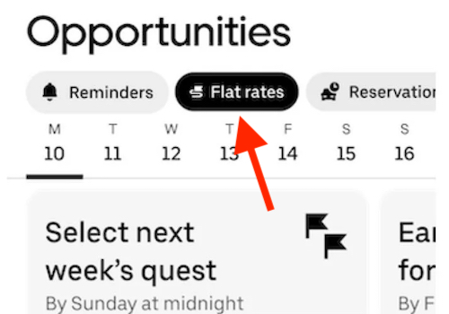 uber app with arrow pointing at a tag that says flat rate