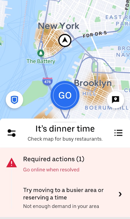 a driver in a hotspot in NYC who can't go online
